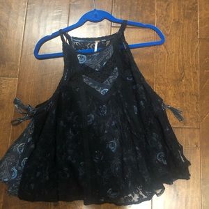 Free People Navy Mixed Media Tank